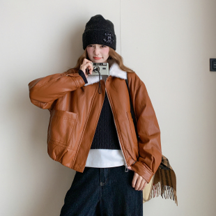 PU皮衣羽绒服外套女2025冬季新款韩系百搭加厚保暖机车服夹克上衣