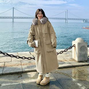 大毛领连帽棉衣棉服 高级感加绒加厚长款 派克服外套女2025冬季 新款