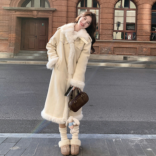 皮毛一体羊羔毛外套女2025冬季新款中长款加绒加厚保暖派克服棉衣