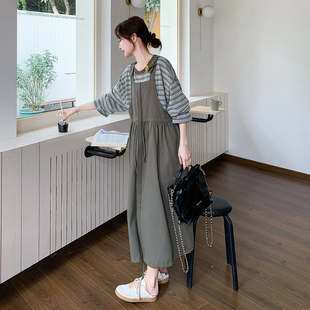 小香风韩系chic套装裙女2026春季新款条纹打底衫背带连衣裙两件套