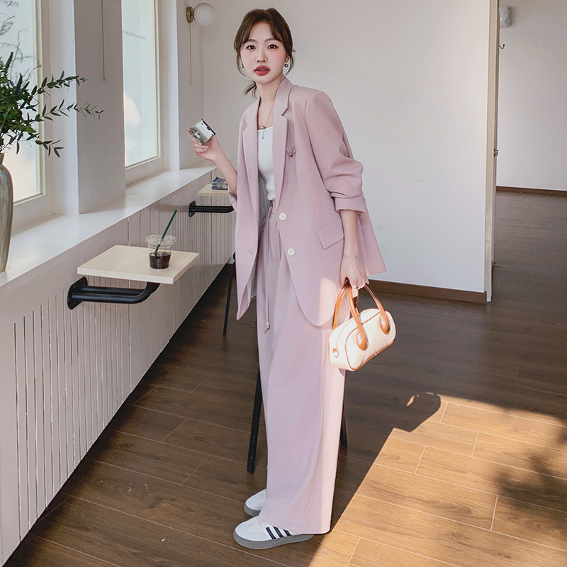 小香风粉红色西装套装女2026年春秋季新款西服外套阔腿裤子两件套,女装/女士精品,时尚套装,淘宝优惠券,粉丝福利购,淘宝优惠卷