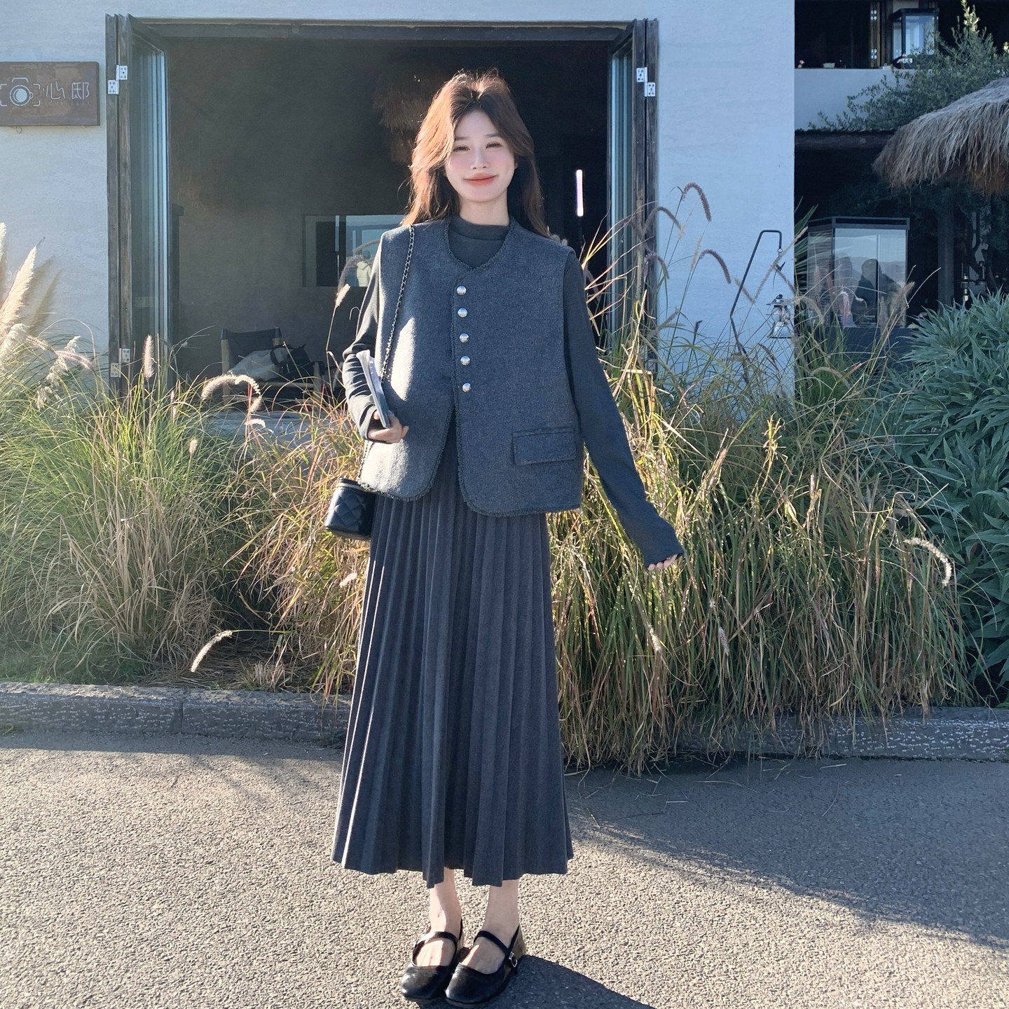 法式灰色套装裙女2026春秋季新款气质小香风毛呢马甲连衣裙两件套,女装/女士精品,时尚套装,淘宝优惠券,粉丝福利购,淘宝优惠卷