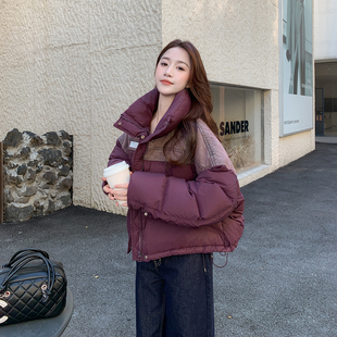 牛仔拼接短款羽绒服女2025年冬季新款宽松立领加厚保暖面包服外套