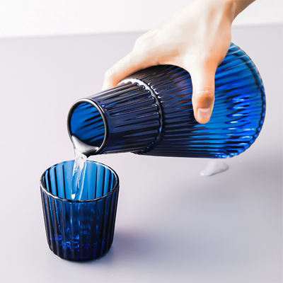 零极限清理水杯蓝色玻璃一人饮耐热琥珀色冷水壶一壶一杯套装