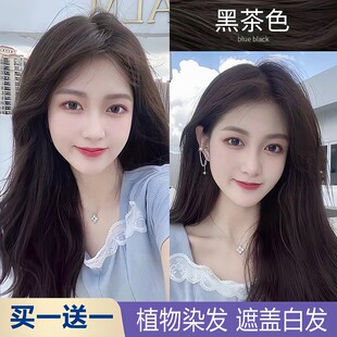黑茶色染发剂自然棕黑色泡泡沫在家染发膏天然无刺激植物正品女纯