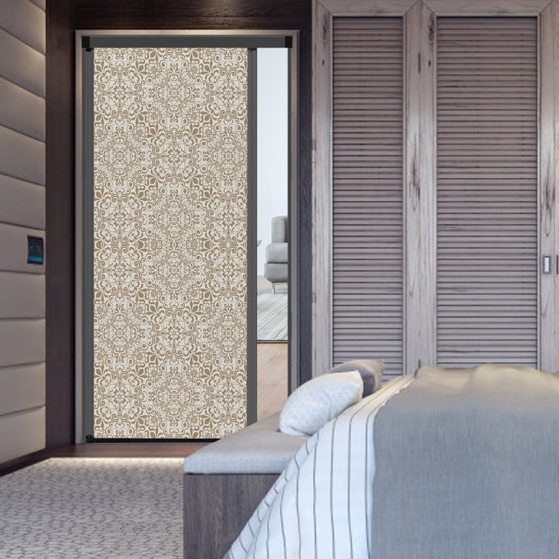 御霄印花无轨折叠移门欧式隔断室内门厨房阳台卧室推拉伸缩门定制