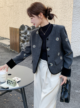 2025秋季新款羊毛呢刺绣外套女p155=k245