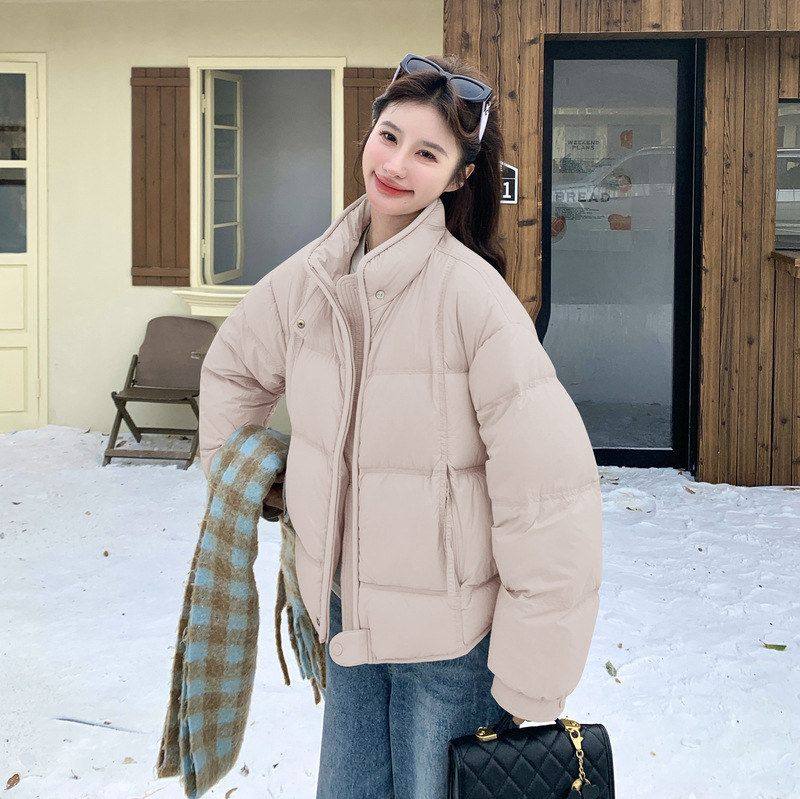 韩版时尚立领短款泡芙羽绒服女90白鸭绒百搭时尚保暖面包服外套冬