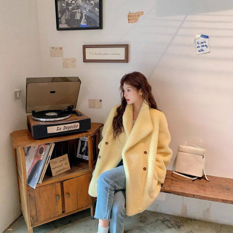 嫩嫩黄澳洲羊毛皮草外套女简约大气羊羔毛复合皮毛一体羊剪绒大衣,女装/女士精品,皮草,淘宝优惠券,粉丝福利购,淘宝优惠卷