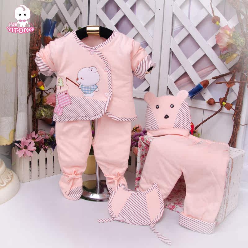 新生婴儿衣服秋冬分体套装宝宝棉衣棉袄分体防寒可开裆套装五件套