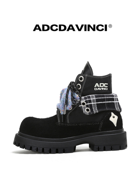 ADCDAVINCI  星尘系列 翻领马丁靴男女厚底增高百搭黑色工装靴