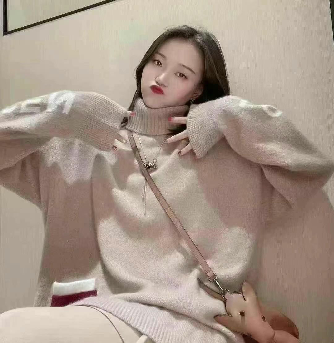 5399366阿家2025秋冬新款高领宽松休闲显瘦羊绒针织衫毛衣女装