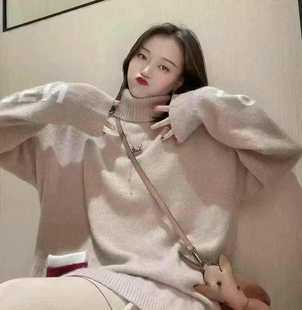 5399366阿家2025秋冬新款高领宽松休闲显瘦羊绒针织衫毛衣女装