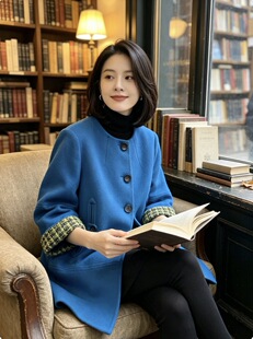 400521专柜新款时尚百搭阔型显瘦羊毛大衣外套特