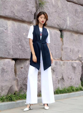 1400196哥家蓝色亚麻马甲外套