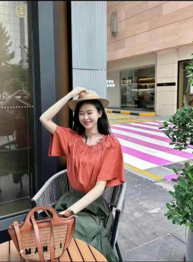 哥家1300202专柜春夏新款法式甜美上衣短袖通勤衬衫女衬衣