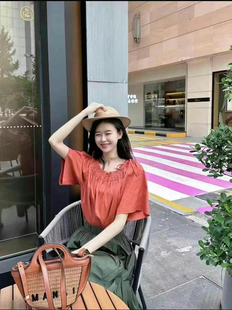 哥家1300202专柜春夏新款法式甜美上衣短袖通勤衬衫女衬衣