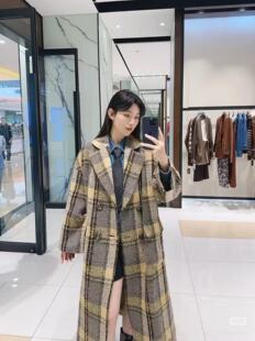 5400628专柜新款时尚百搭显瘦格子格子长款大衣外套