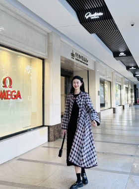 1400215-7k08444-001哥家千鸟格大衣显瘦大衣