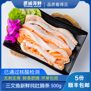 新鲜三文鱼肚腩条500g 宠物鱼油边角料无刺无骨可人吃 猫狗宠物粮