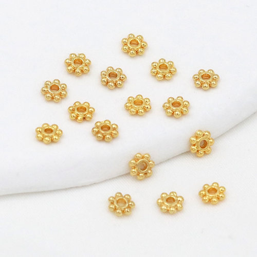 镀18K真金串珠花托4mm雪花片隔片14K包金项链手链隔片DIY配件D93