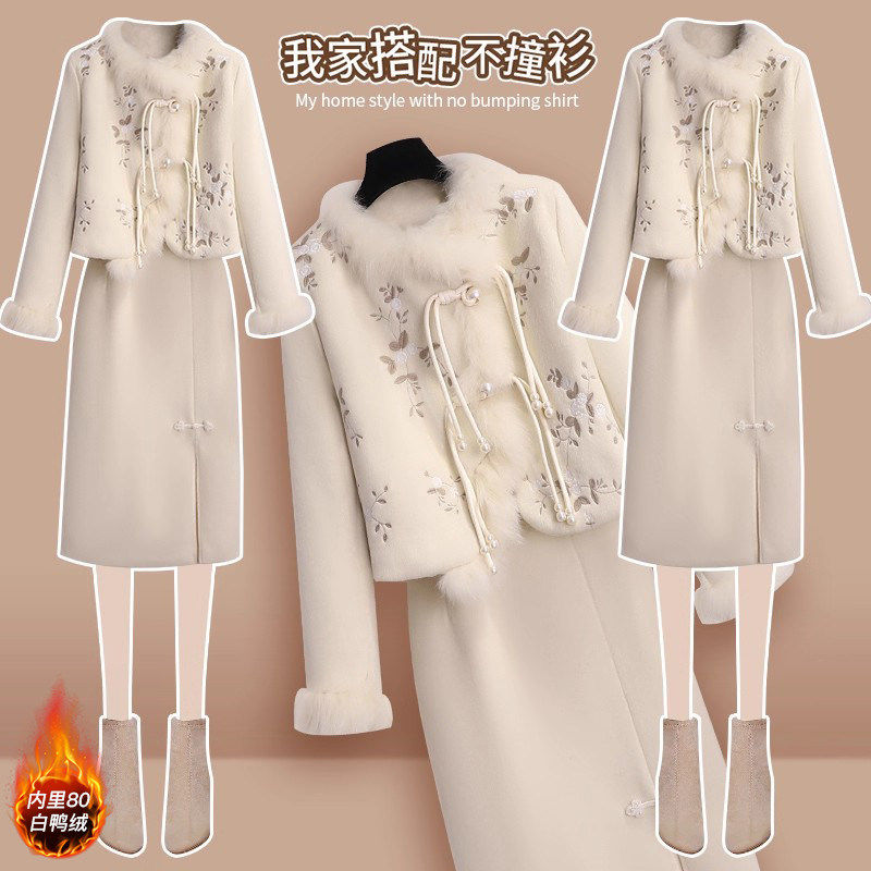 国风新中式旗袍连衣裙套装女秋冬季2026新款轻奢高级感名媛两件套