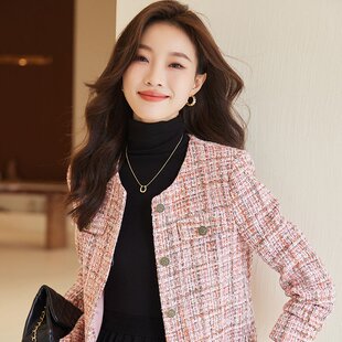 粉色小香风外套女短款小个子春秋新款时尚气质女神范名媛上衣简约