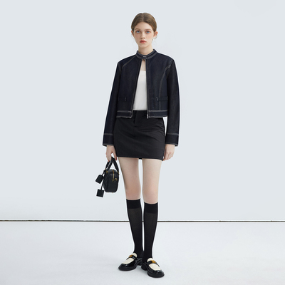 法式廓形牛仔短外套女2026春季新款天丝工装风时髦通勤夹克上衣