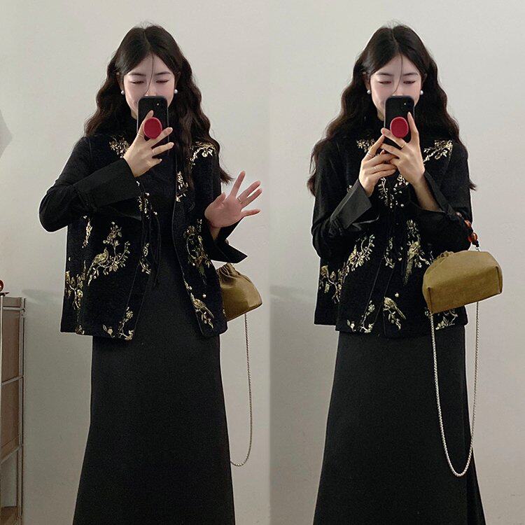 实拍~大码女装2026春季新款新中式国风马甲高腰显瘦半身裙三件套