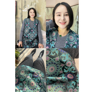 【大美红遍天】“名家同款蓝底团花“100%桑蚕丝宋锦V领盘扣马甲