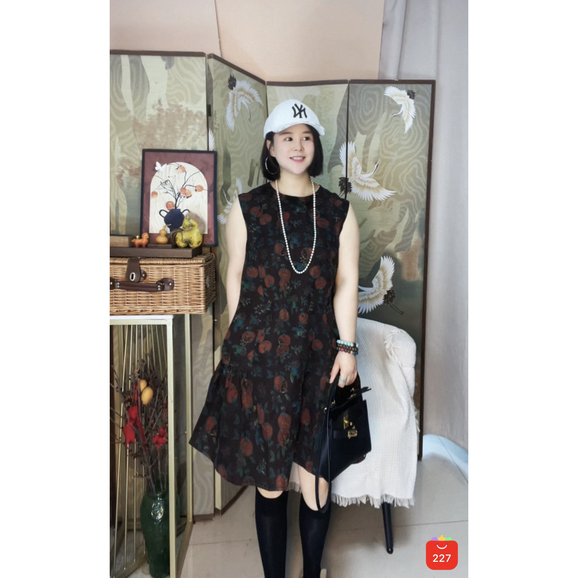 【大美红遍天】“乌玛风咖啡石榴-香云纱”圆领连衣裙100%桑蚕丝