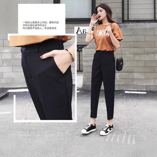 黑色裤子西装裤女夏薄款2025新款八九分小个子休闲哈伦西裤萝卜裤