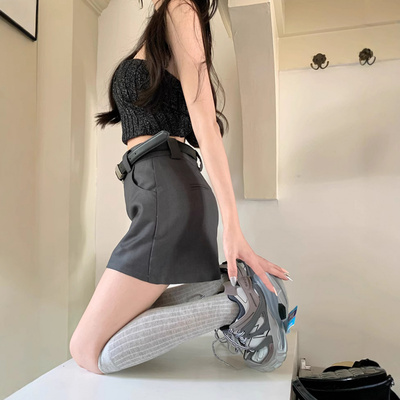 灰色西装裙半身裙女秋季高腰a字