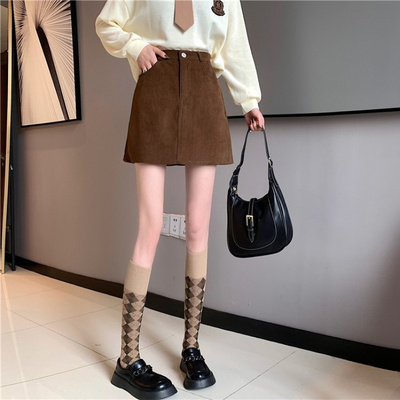 短裙女2025秋冬季高腰灯芯绒半身