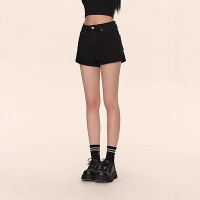 大码美式复古刺绣热裤短裤女夏季