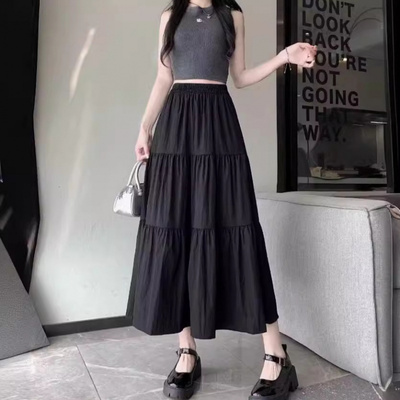 米白色蓬蓬蛋糕裙女夏季垂感a字