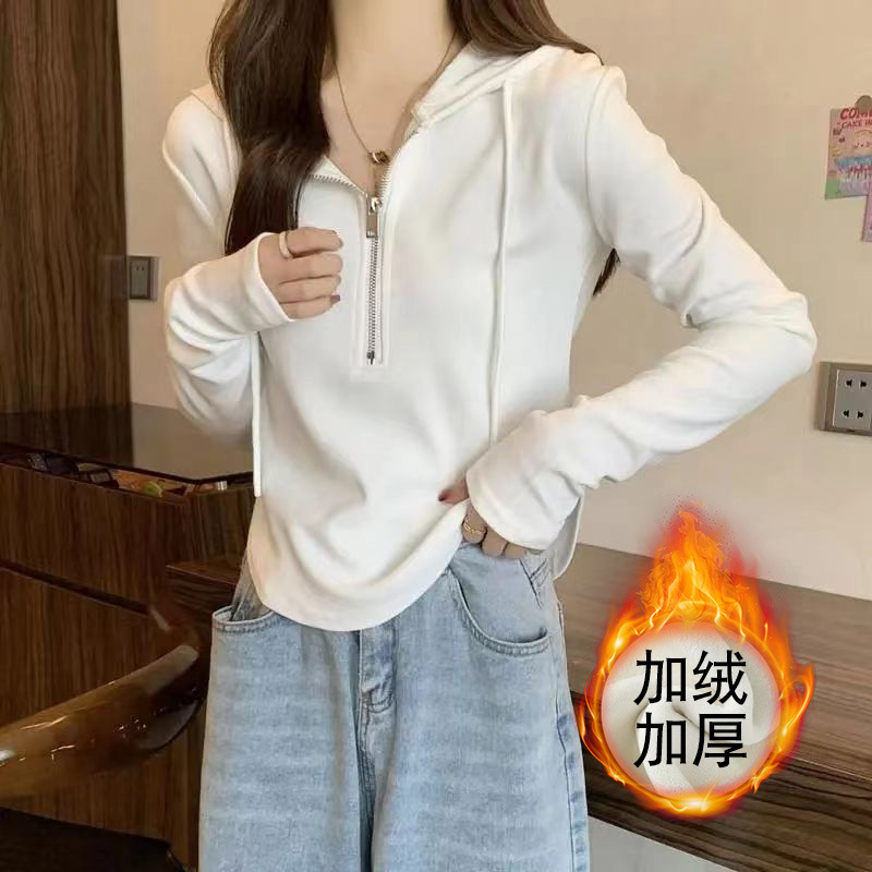 春秋连帽长袖短款卫衣