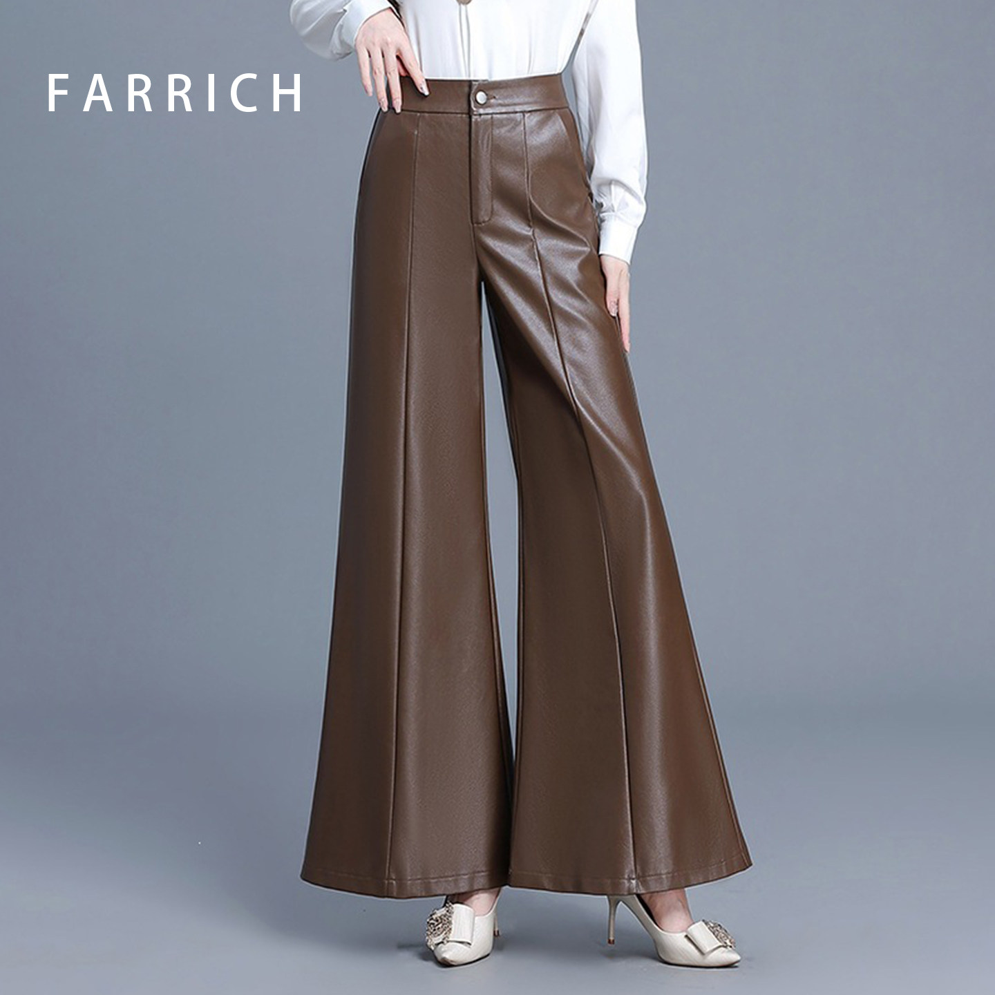 FARRICH高腰皮裤女皮喇叭裤显瘦