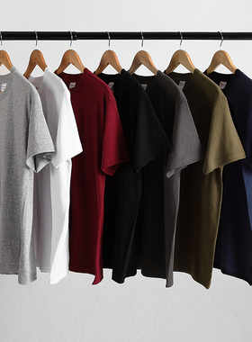 重磅美式短袖男T恤夏季纯棉纯色圆领宽松大码纯白打底衫半袖体恤