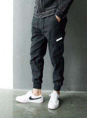 日系潮牌青少年男士修身小脚哈伦裤慢跑裤运动裤束脚裤休闲长裤