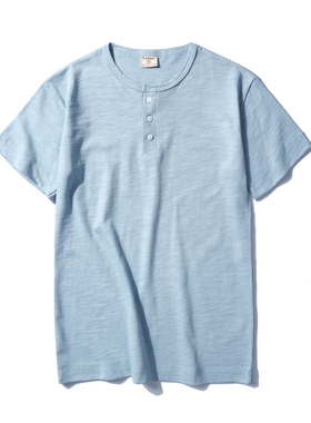 短袖男T恤夏季男装潮牌竹节棉亨利领纯色简约青少年半袖体恤