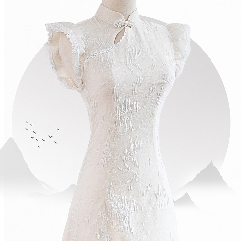 优雅日常中长款蕾丝旗袍连衣裙