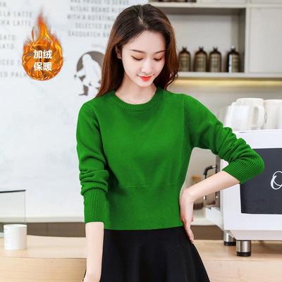加绒加厚毛衣女一体绒秋冬内搭保暖打底针织衫小个子短款高腰上衣