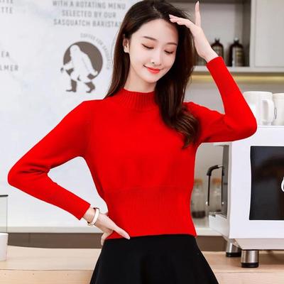 收腰半高领短毛衣女小个子针织上衣2024年秋冬加厚保暖软糯打底衫