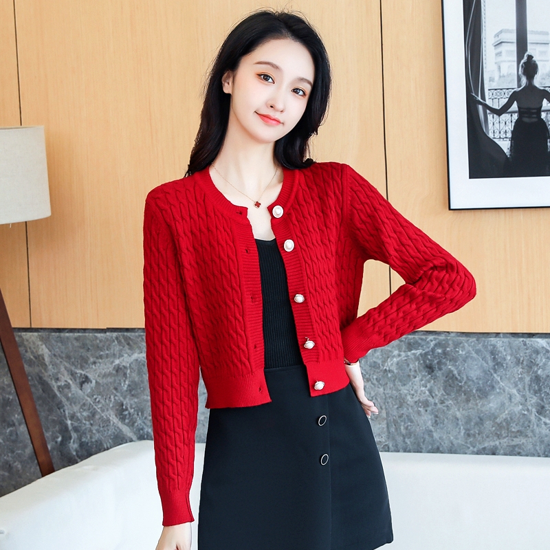 针织毛线开衫小个子麻花加厚外套