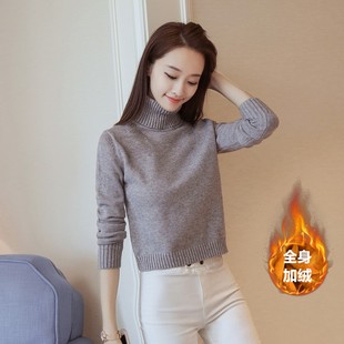 毛衣女冬季 小个子高腰线衫 保暖打底衫 针织衫 高领短款 加绒加厚小款