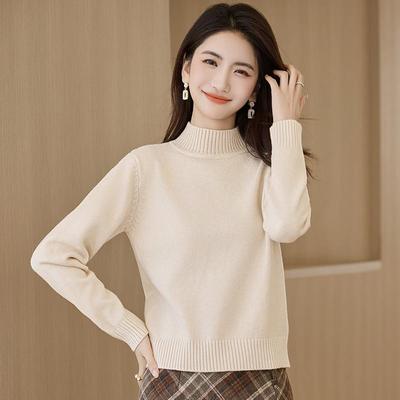 短款针织衫女秋冬新款半高领上衣纯色长袖毛衣内搭修身羊毛打底衫