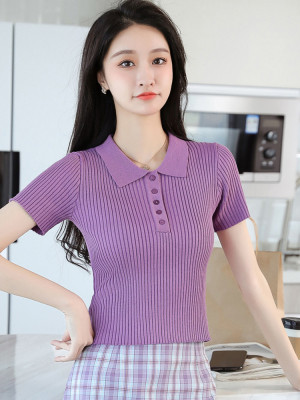 小个子polo领针织衫夏装显瘦高腰