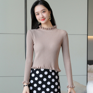 毛衣打底衫 短款 保暖2023年秋冬修身 气质半高领木耳针织上衣女长袖