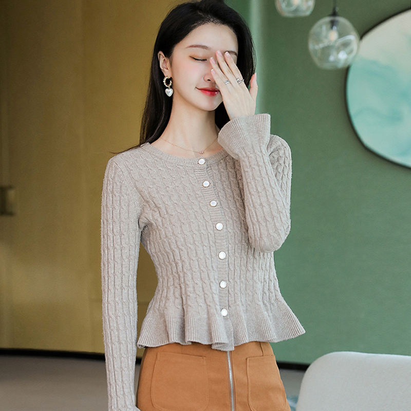 针织开衫洋气百搭荷叶边外套上衣